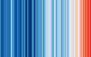 The Climate Stripes turn from mainly blue to mainly red in more recent years, illustrating the rise in average temperatures in that location.