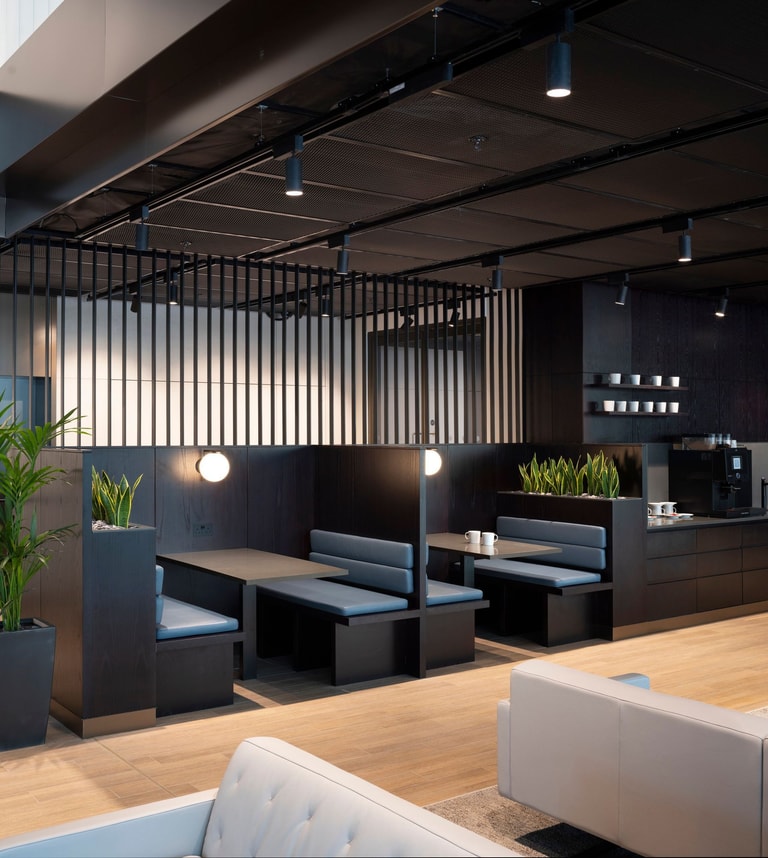 LDN-W Interior Seating Dark walls lighting