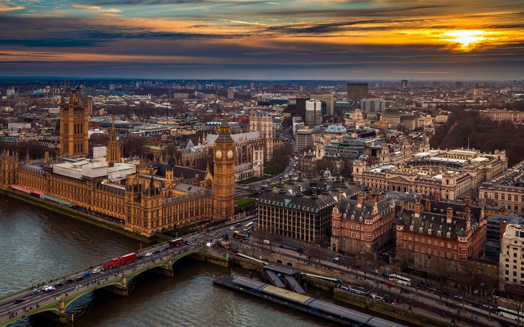 Palace of Westminster Arial with the river