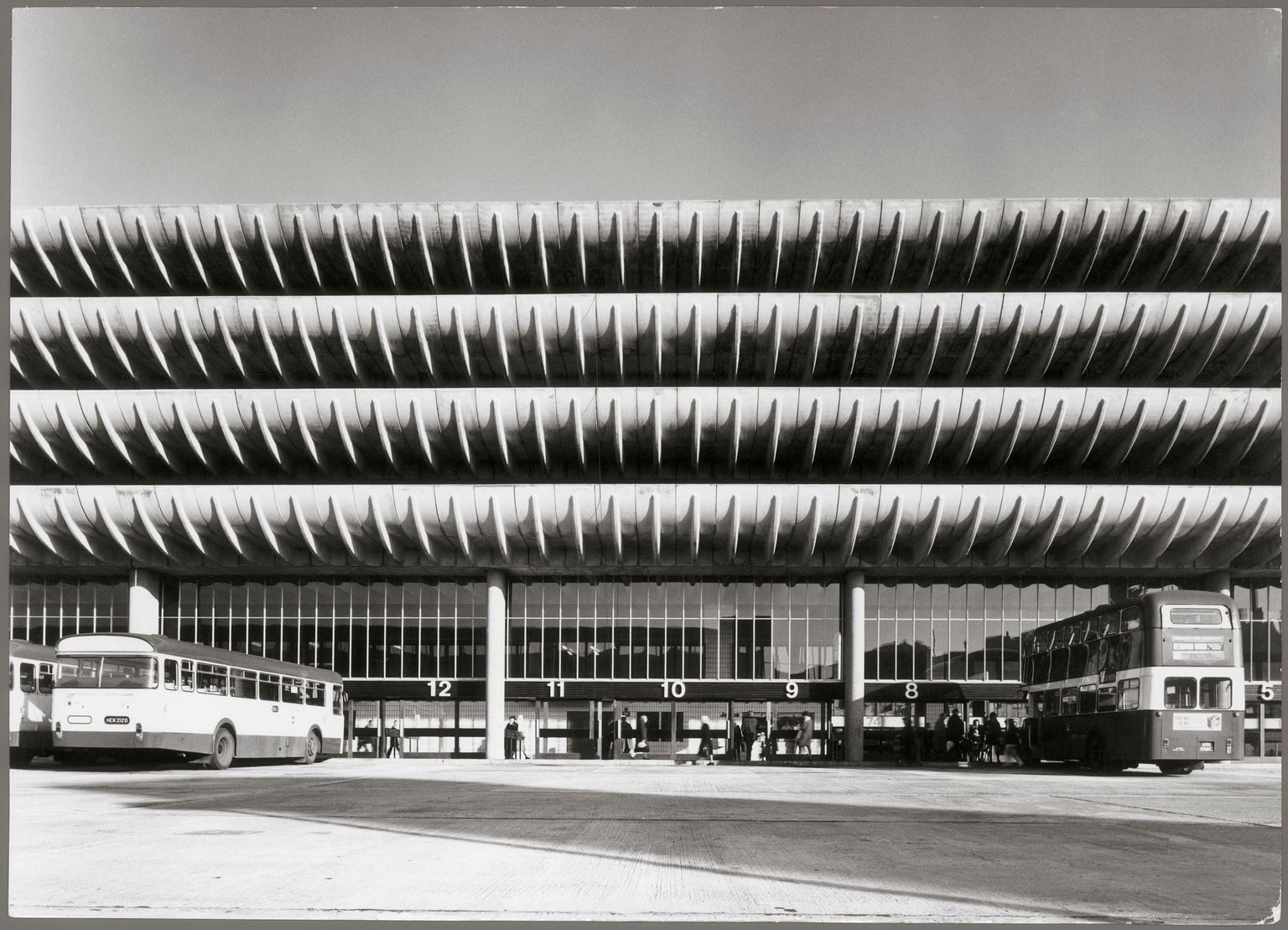 Black and white photo of Preston Bus Station UK