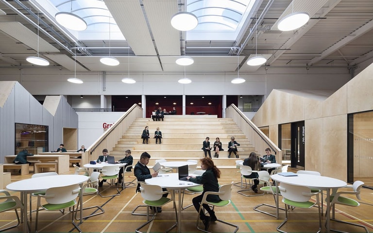 Sustainable design transforms school sports hall into modern education space