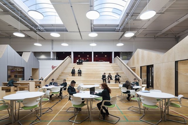 Sustainable design transforms school sports hall into modern education space