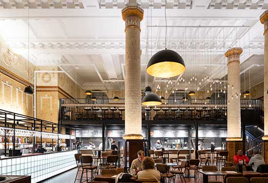 Historic Egyptian room at Oldham Town Hall transformed into a vibrant food hall